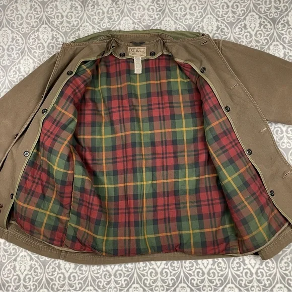 vintage L.L. Bean chore jacket flannel lined brown twill wind resistant men's L - Picture 8 of 9